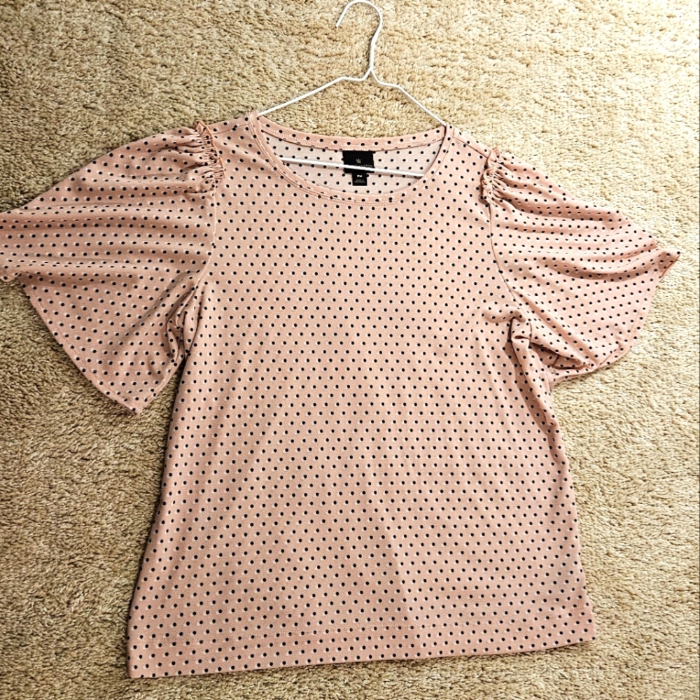 Worthington Petite Medium Blouse - Pink Polka Dots